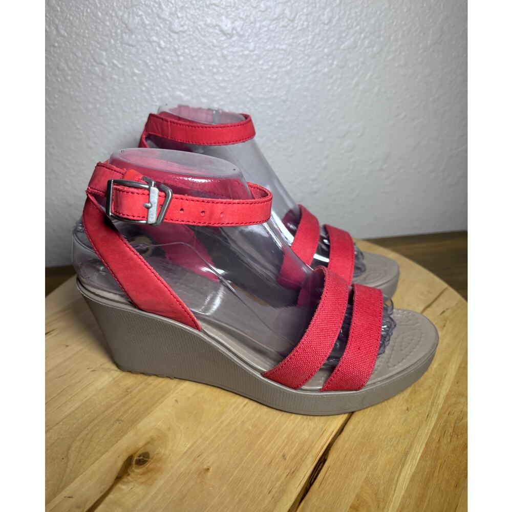 Crocs Ankle Strap Wedge Red Sandals Women's  Leigh II Size 8